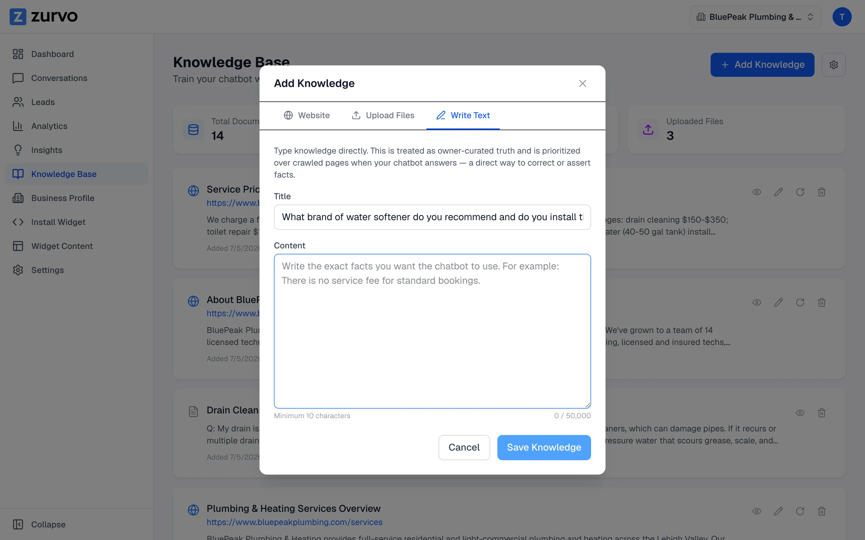 The Write Text tab pre-filled from an Insights "Answer this" click.