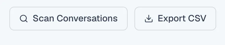 The Leads toolbar with the Scan Conversations and Export CSV buttons.