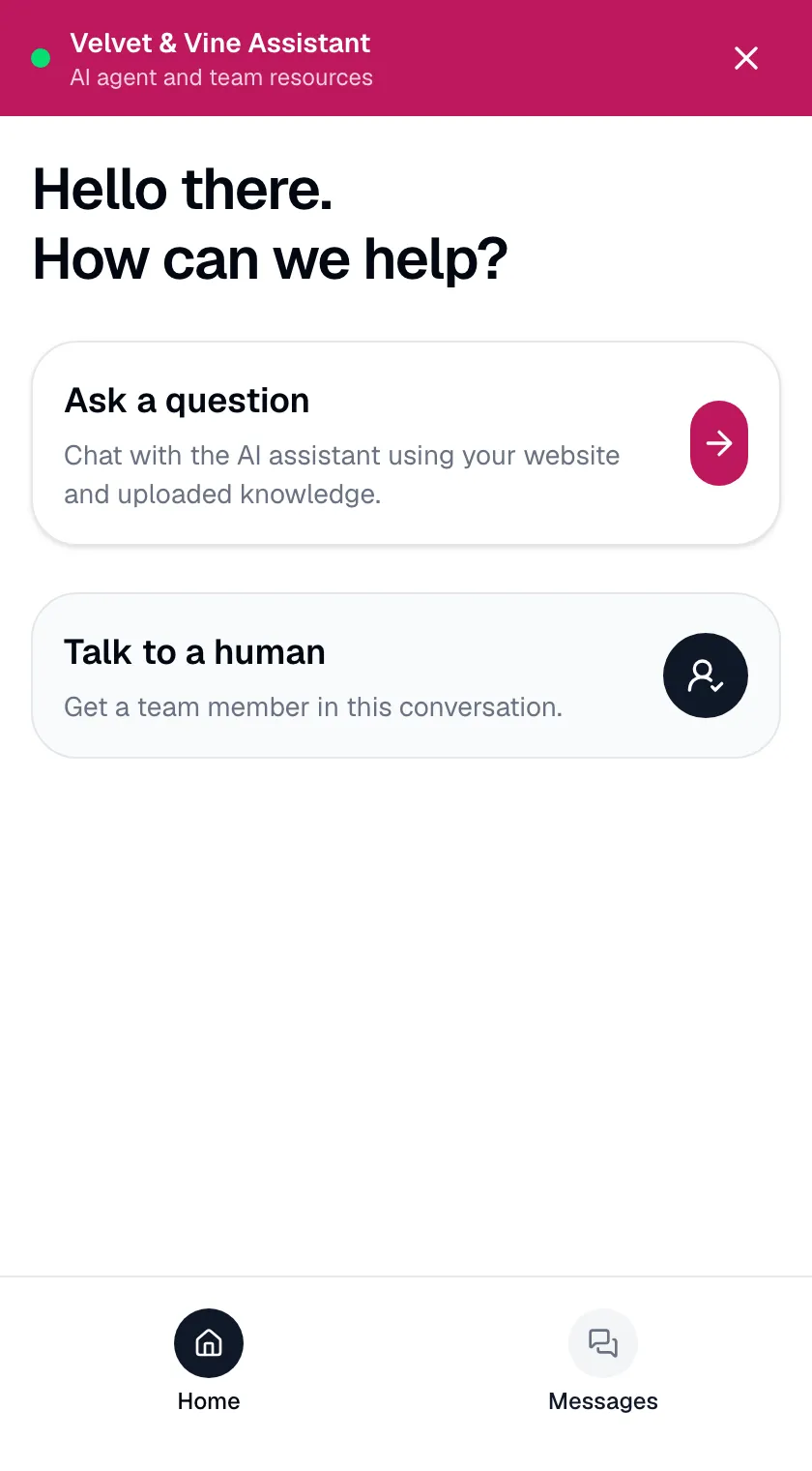 Zurvo chat widget on a salon website with quick links to services and policies